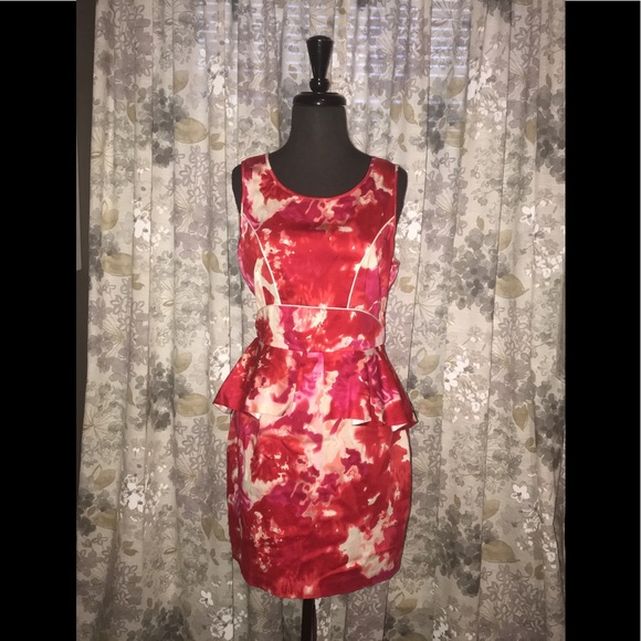 STUNNING R&J Couture Watercolor Peplum Dress L - Picture 2 of 8